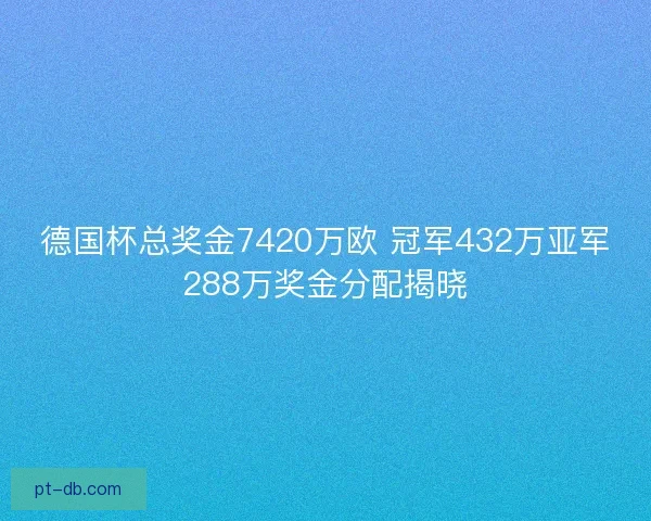 德国杯总奖金7420万欧 冠军432万亚军288万奖金分配揭晓